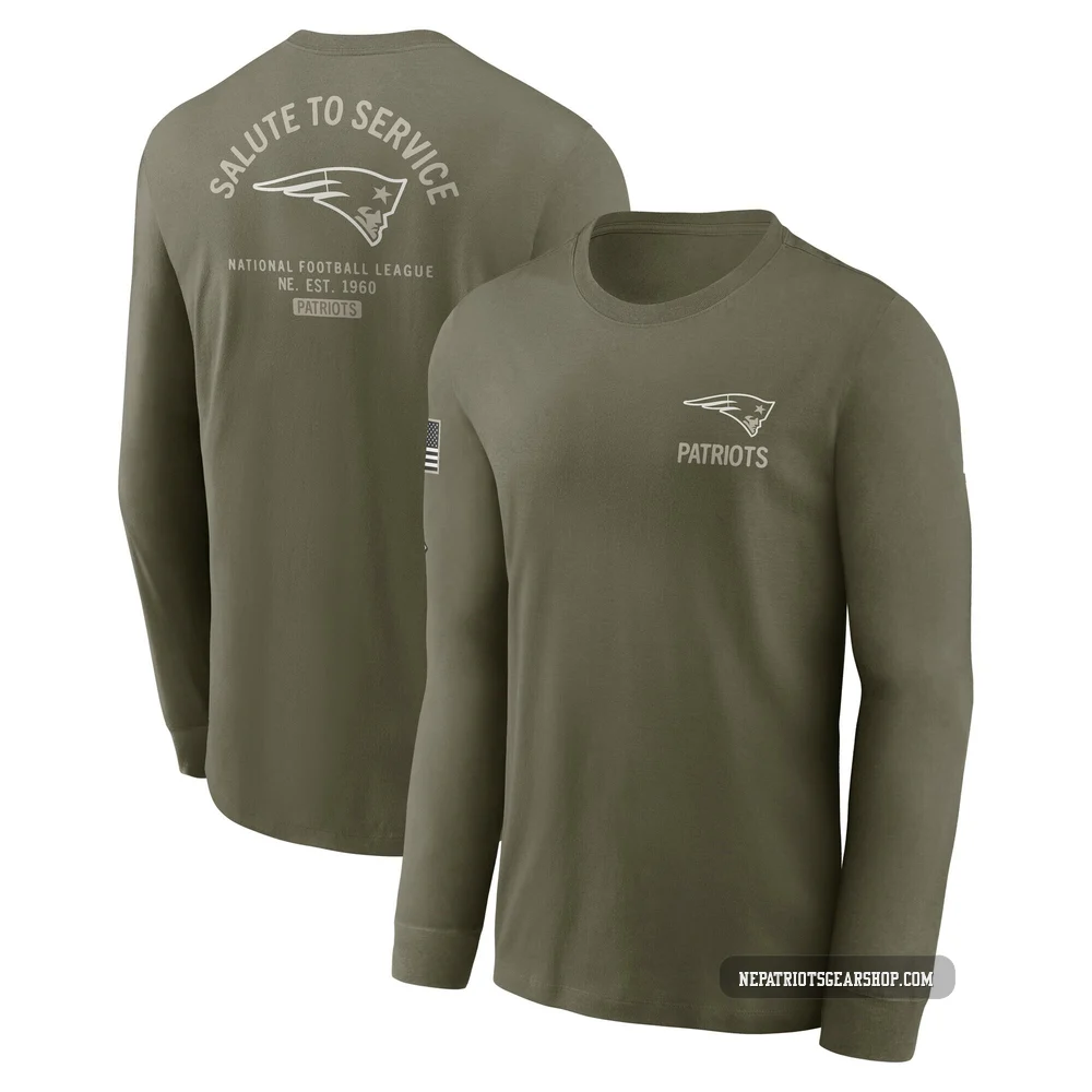 New England Patriots 2025 Salute to Service Sideline Long Sleeve T-Shirt - Men's Olive