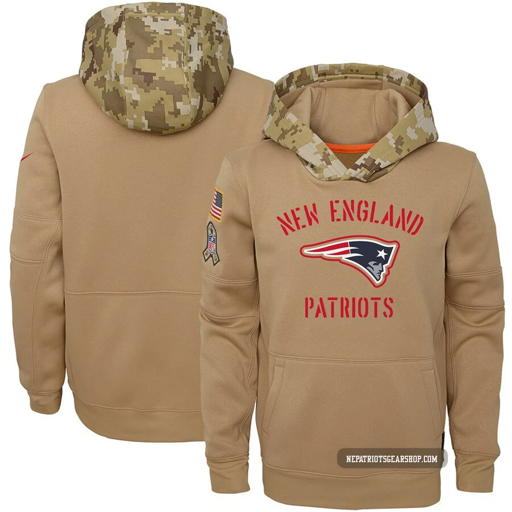 New England Patriots Khaki 2019 Salute to Service Therma Pullover Hoodie - Youth
