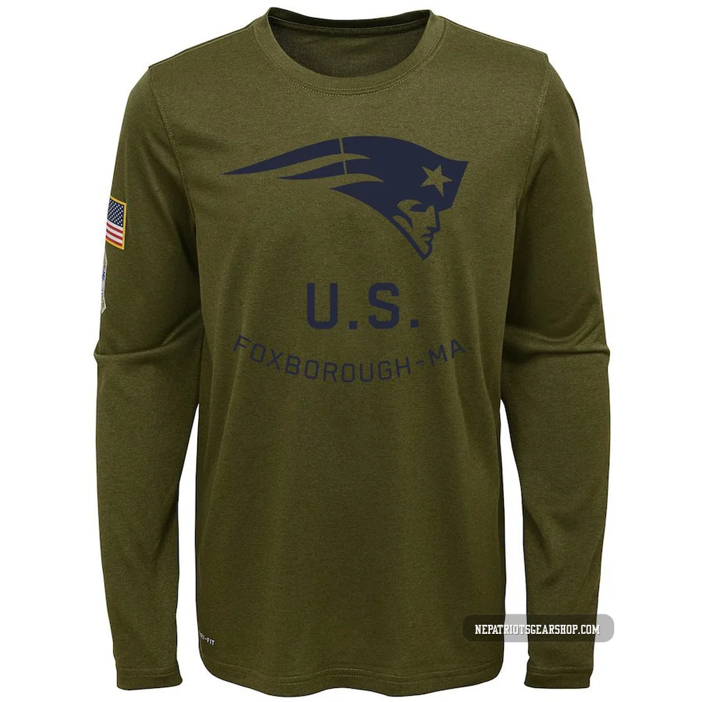 New England Patriots Legend 2018 Salute to Service Performance Long Sleeve T-Shirt - Youth Olive