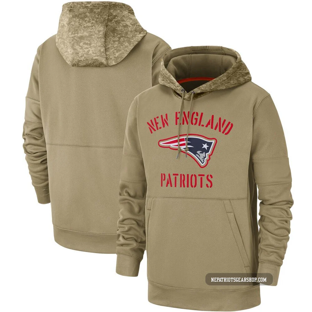 New England Patriots Tan 2019 Salute to Service Sideline Therma Pullover Hoodie - Men's