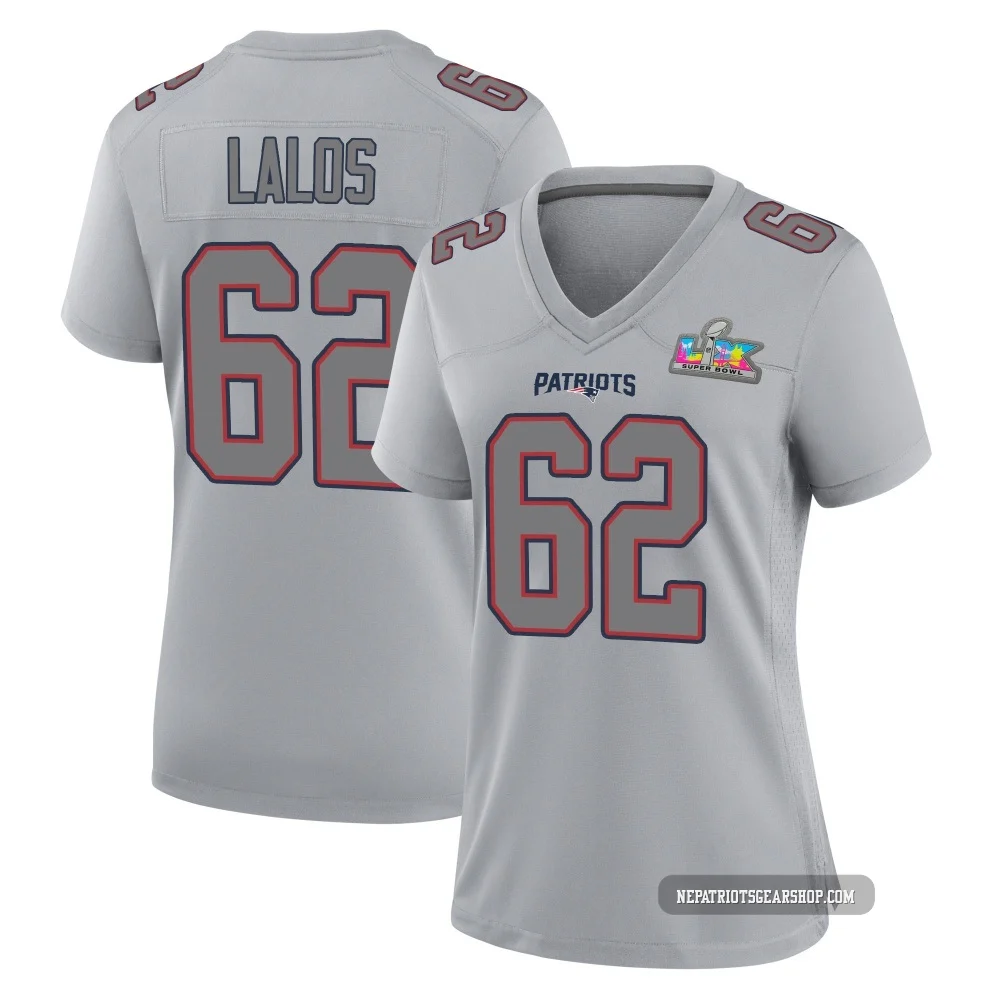 Niko Lalos ＃62 New England Patriots Game Silver Atmosphere Fashion Super Bowl LX Patch Jersey - Women's
