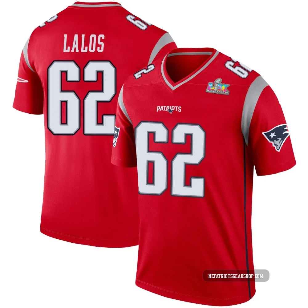 Niko Lalos ＃62 New England Patriots Legend Inverted Super Bowl LX Patch Jersey - Men's Red