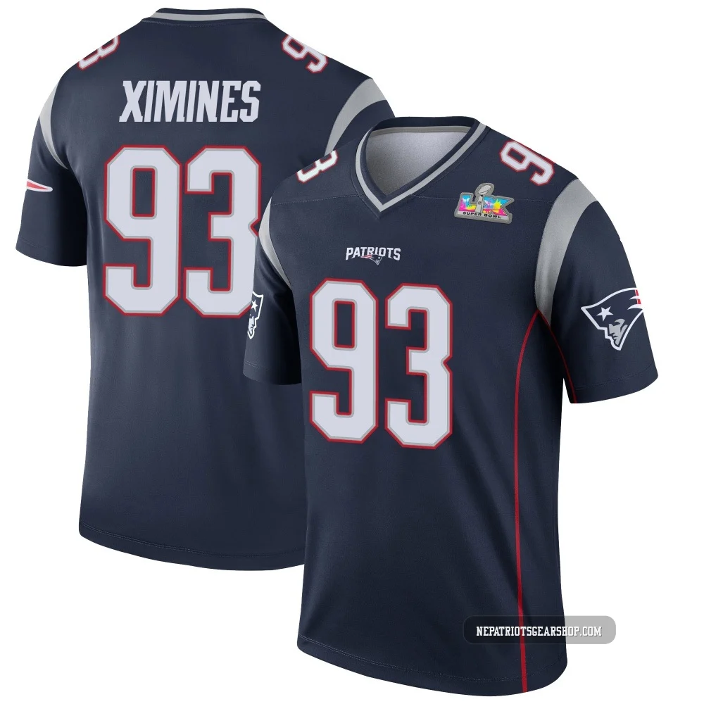 Oshane Ximines ＃93 New England Patriots Legend Super Bowl LX Patch Jersey - Youth Navy