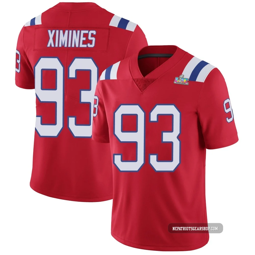 Oshane Ximines ＃93 New England Patriots Limited Vapor Untouchable Alternate Super Bowl LX Patch Jersey - Youth Red