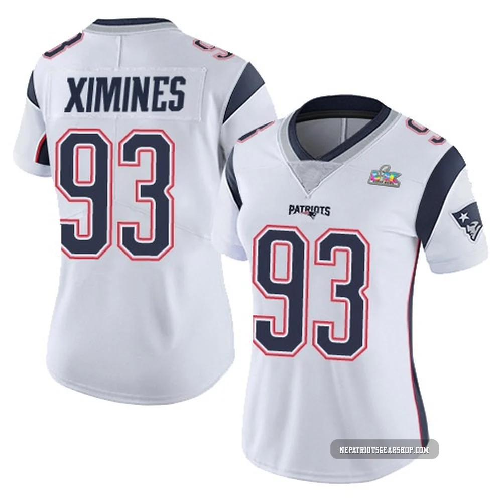Oshane Ximines ＃93 New England Patriots Limited Vapor Untouchable Super Bowl LX Patch Jersey - Women's White