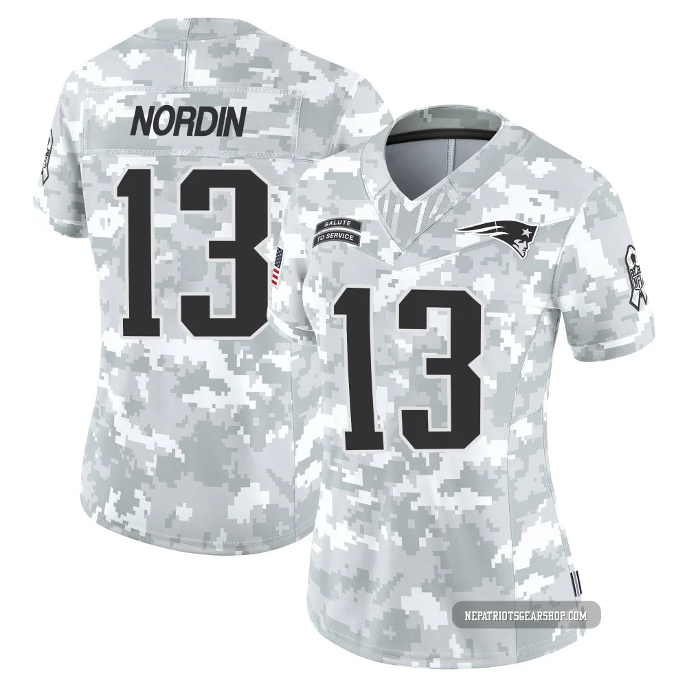 Quinn Nordin ＃13 New England Patriots Limited 2024 Salute to Service Jersey - Women's Arctic Camo