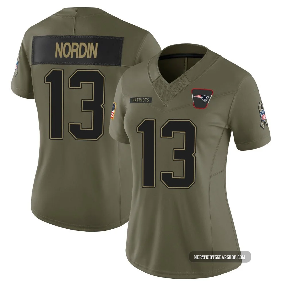 Quinn Nordin ＃13 New England Patriots Limited 2025 Salute to Service Jersey - Women's Olive