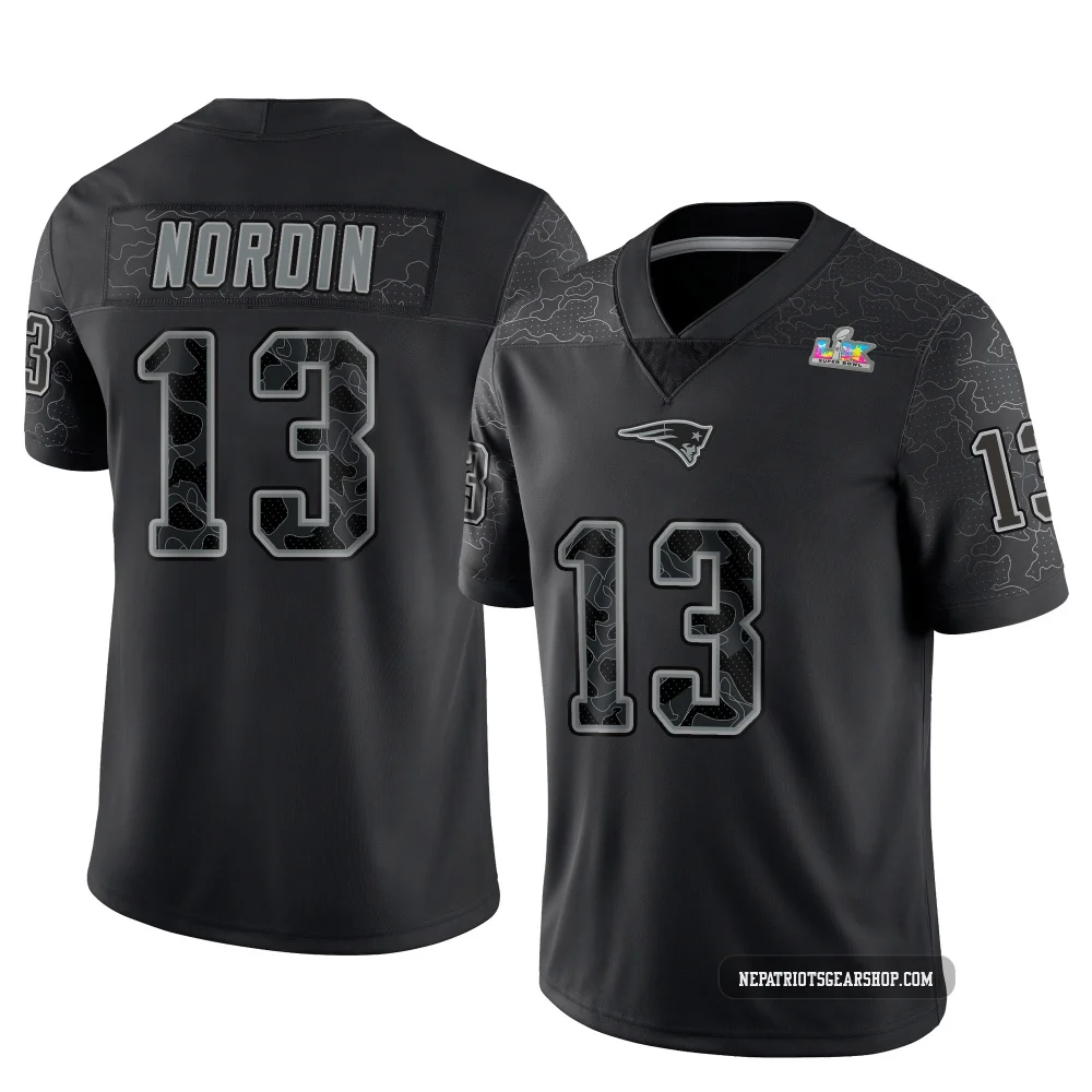 Quinn Nordin ＃13 New England Patriots Limited Reflective Super Bowl LX Patch Jersey - Youth Black