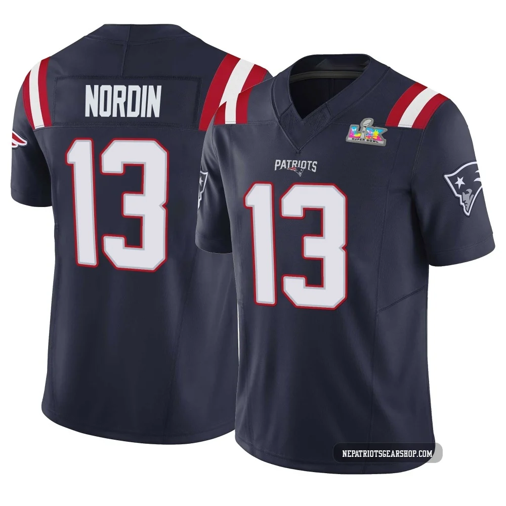 Quinn Nordin ＃13 New England Patriots Limited Vapor F.U.S.E. Super Bowl LX Patch Jersey - Youth Navy