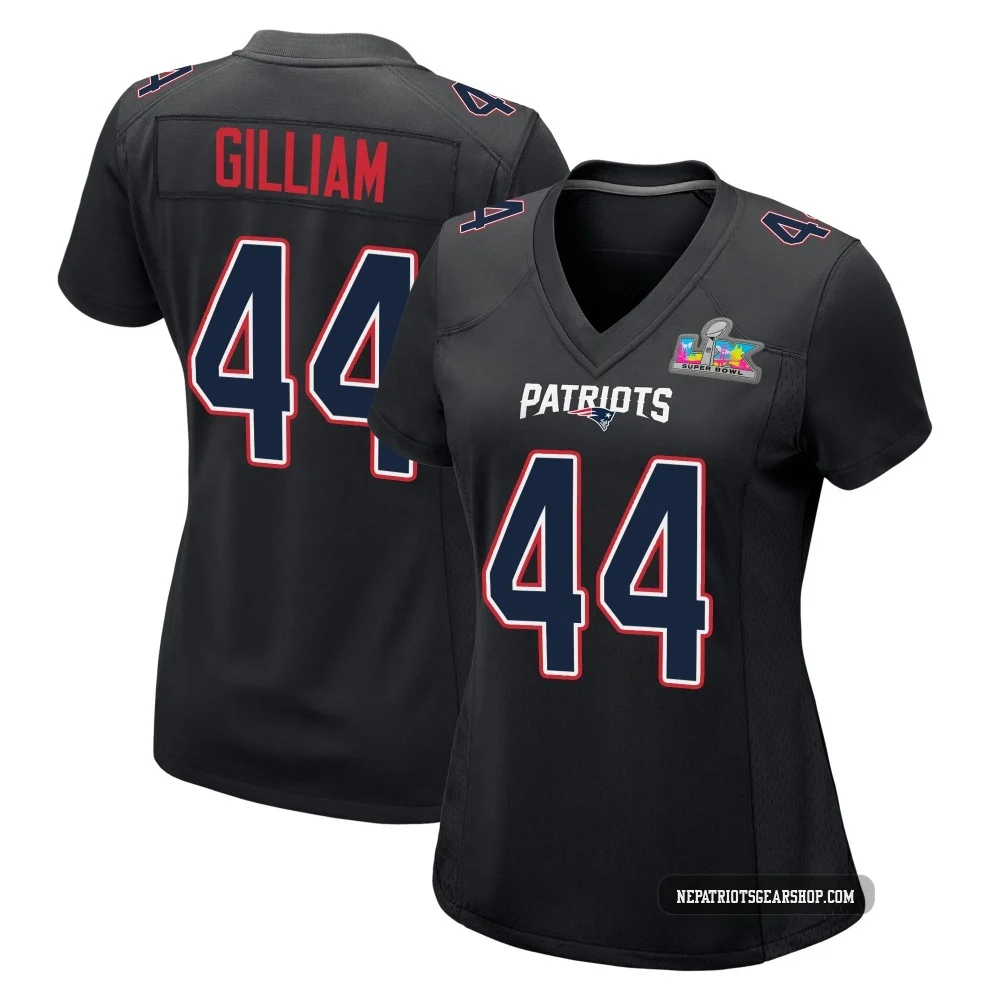 Reggie Gilliam ＃44 New England Patriots Game Carbon Fashion Super Bowl LX Patch Jersey - Women's Black