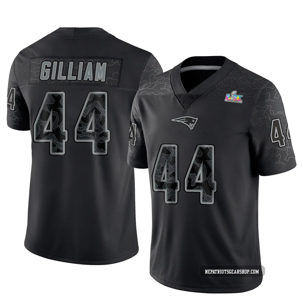 Reggie Gilliam ＃44 New England Patriots Limited Reflective Super Bowl LX Patch Jersey - Youth Black