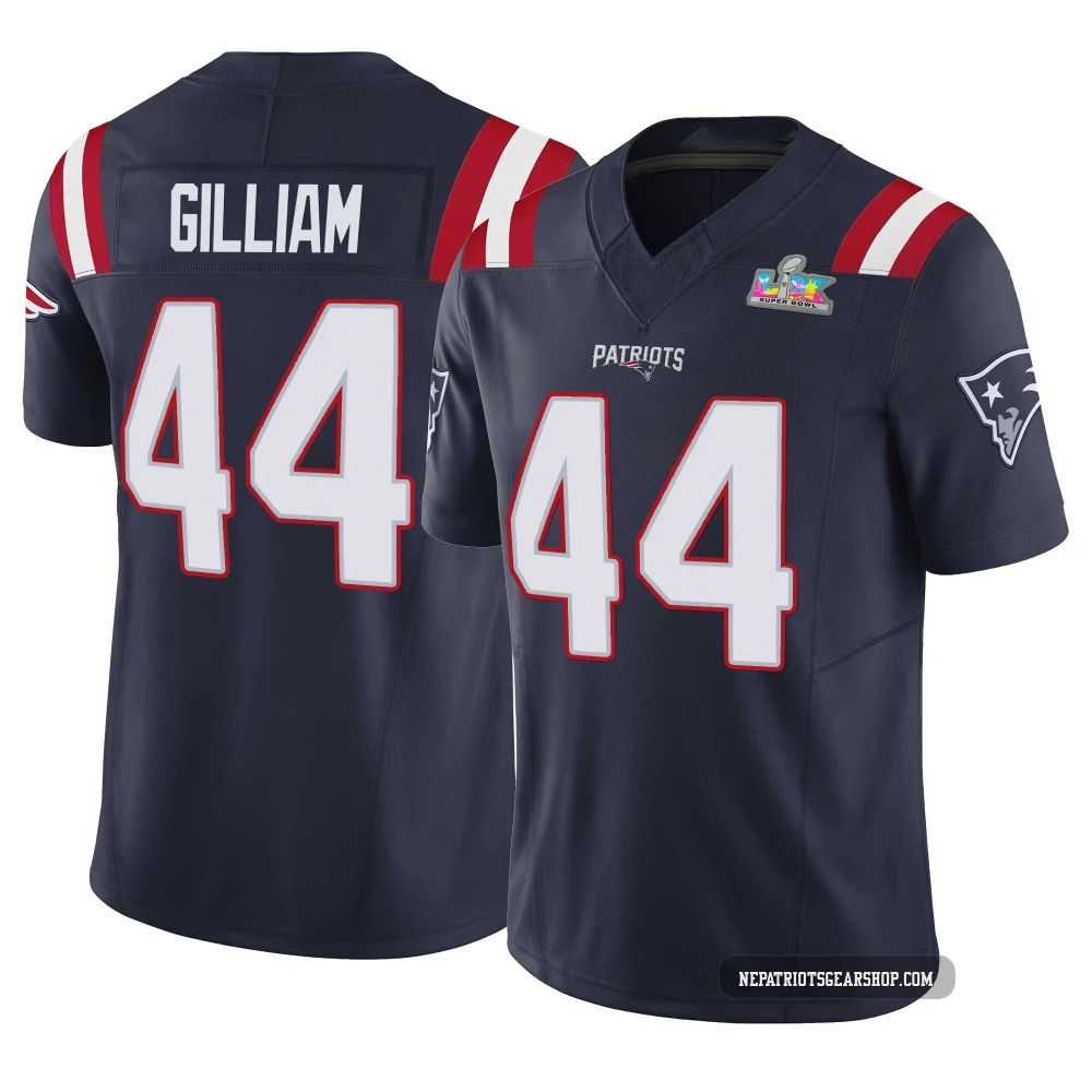 Reggie Gilliam ＃44 New England Patriots Limited Vapor F.U.S.E. Super Bowl LX Patch Jersey - Youth Navy