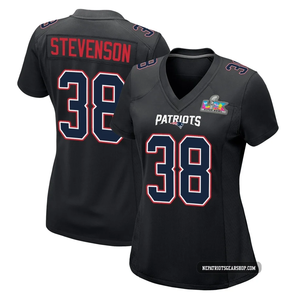 Rhamondre Stevenson ＃38 New England Patriots Game Carbon Fashion Super Bowl LX Patch Jersey - Women's Black