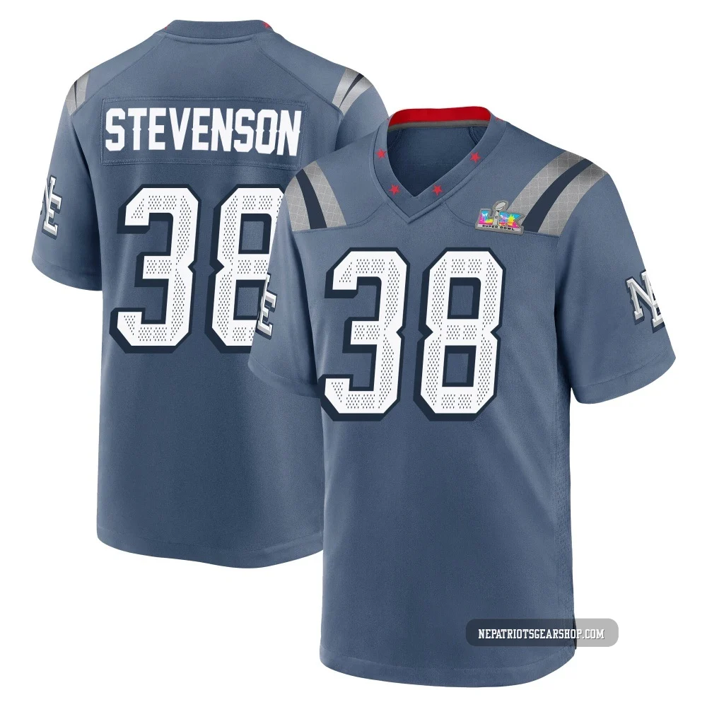 Rhamondre Stevenson ＃38 New England Patriots Game Storm 2025 Rivalries Collection Super Bowl LX Patch Jersey - Youth Blue