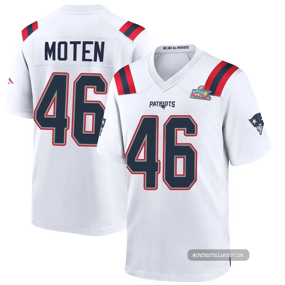 R.J. Moten ＃46 New England Patriots Game Super Bowl LX Patch Jersey - Youth White