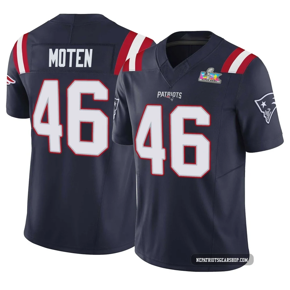 R.J. Moten ＃46 New England Patriots Limited Vapor F.U.S.E. Super Bowl LX Patch Jersey - Youth Navy
