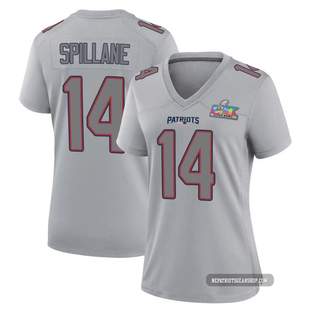 Robert Spillane ＃14 New England Patriots Game Silver Atmosphere Fashion Super Bowl LX Patch Jersey - Women's