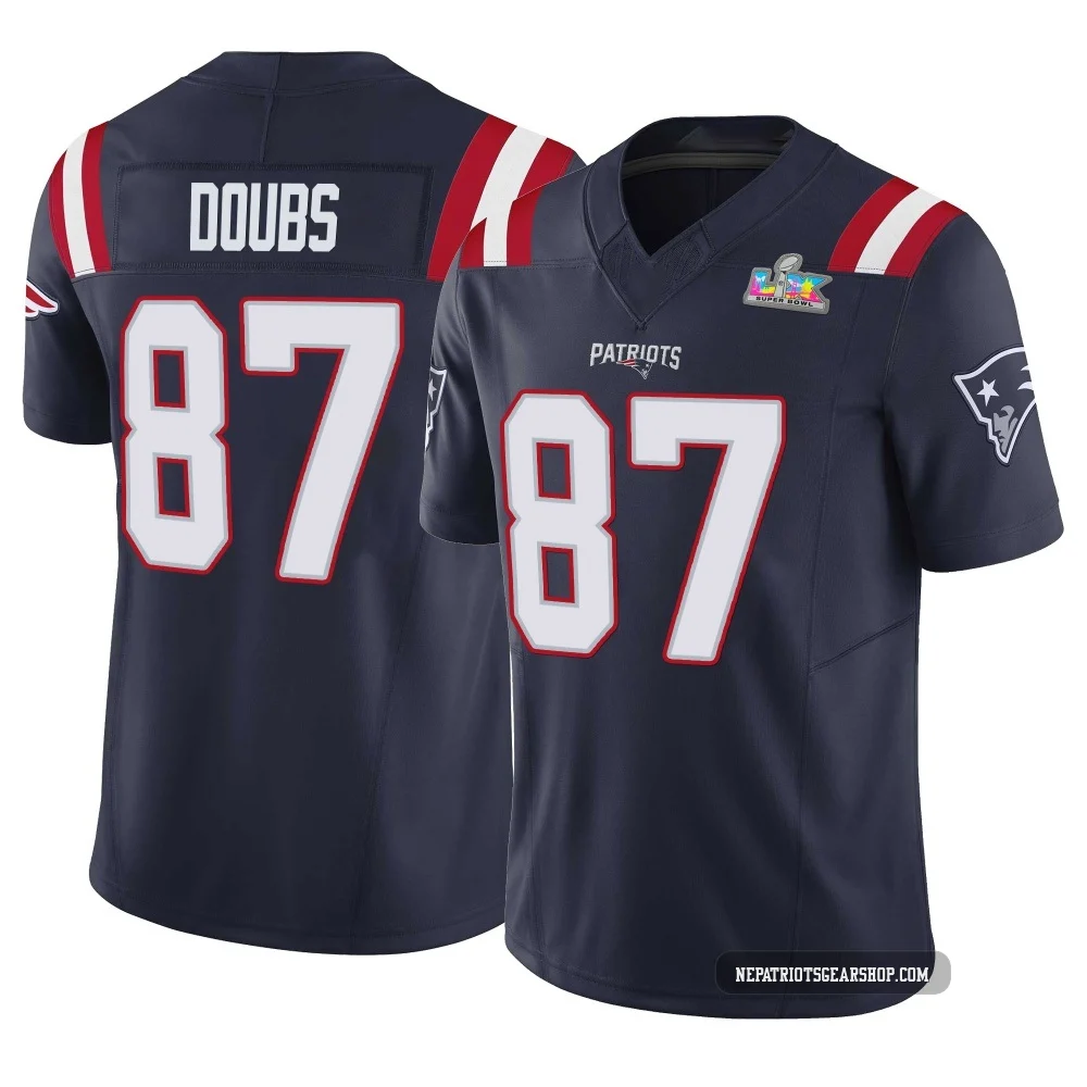 Romeo Doubs ＃87 New England Patriots Limited Vapor F.U.S.E. Super Bowl LX Patch Jersey - Men's Navy