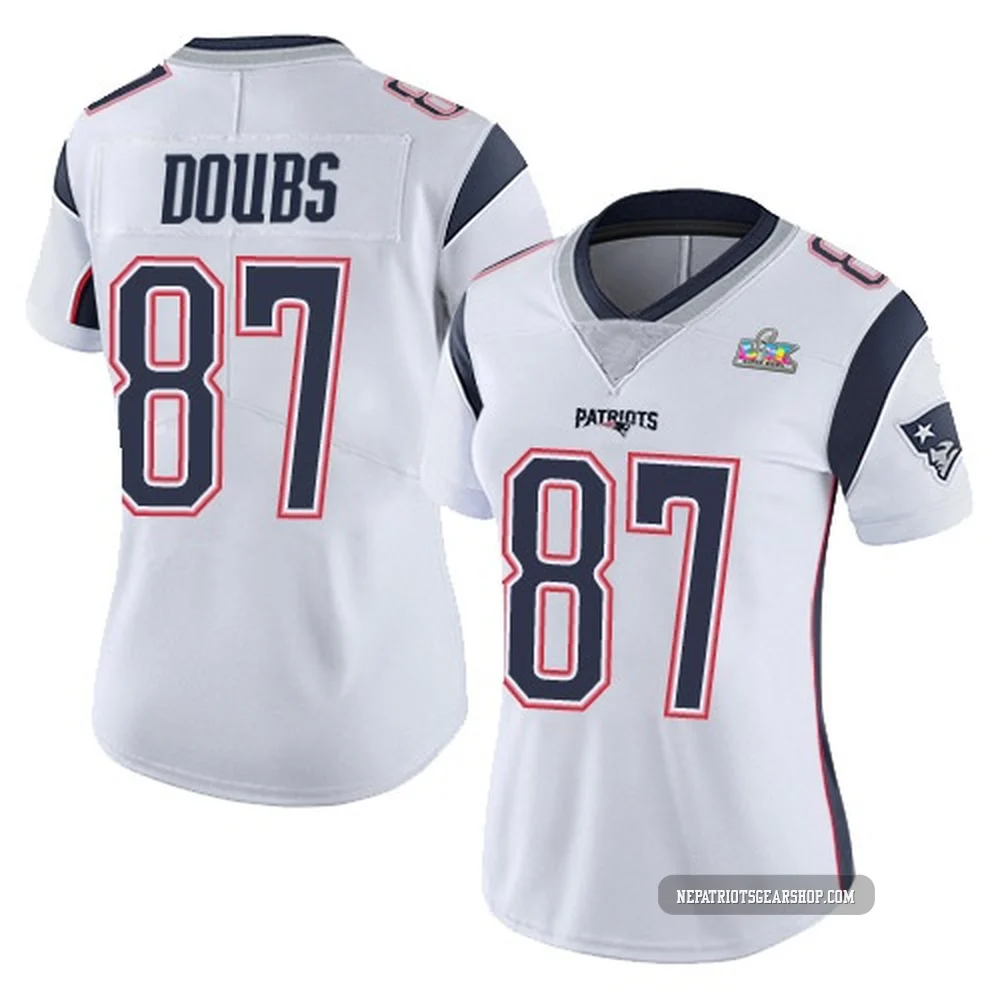 Romeo Doubs ＃87 New England Patriots Limited Vapor Untouchable Super Bowl LX Patch Jersey - Women's White