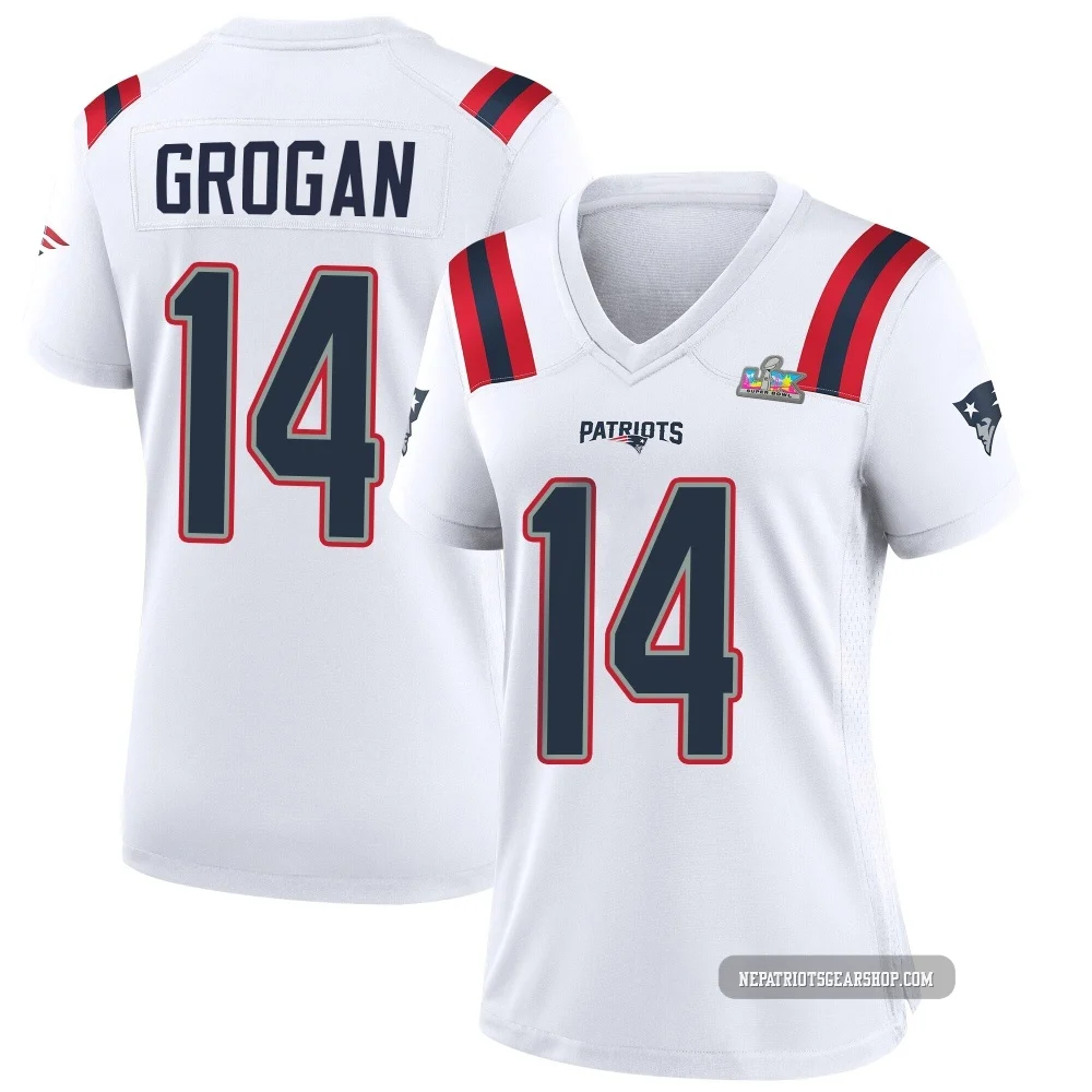 Steve Grogan ＃14 New England Patriots Game Super Bowl LX Patch Jersey - Women's White