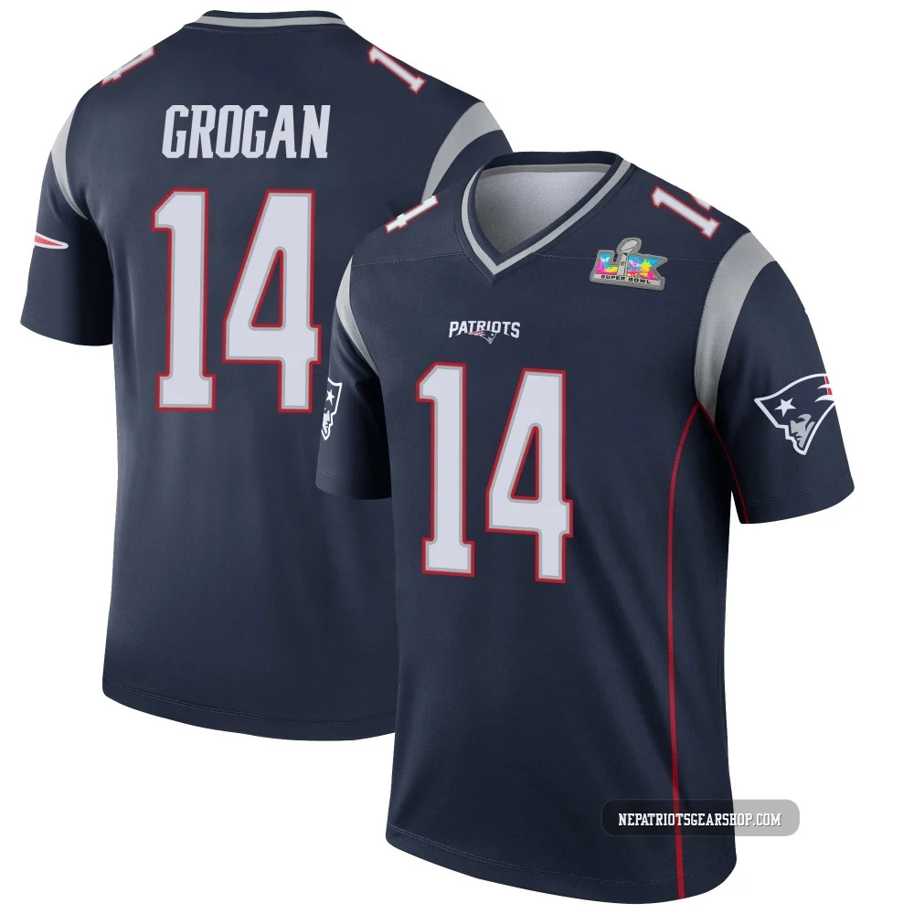 Steve Grogan ＃14 New England Patriots Legend Super Bowl LX Patch Jersey - Men's Navy