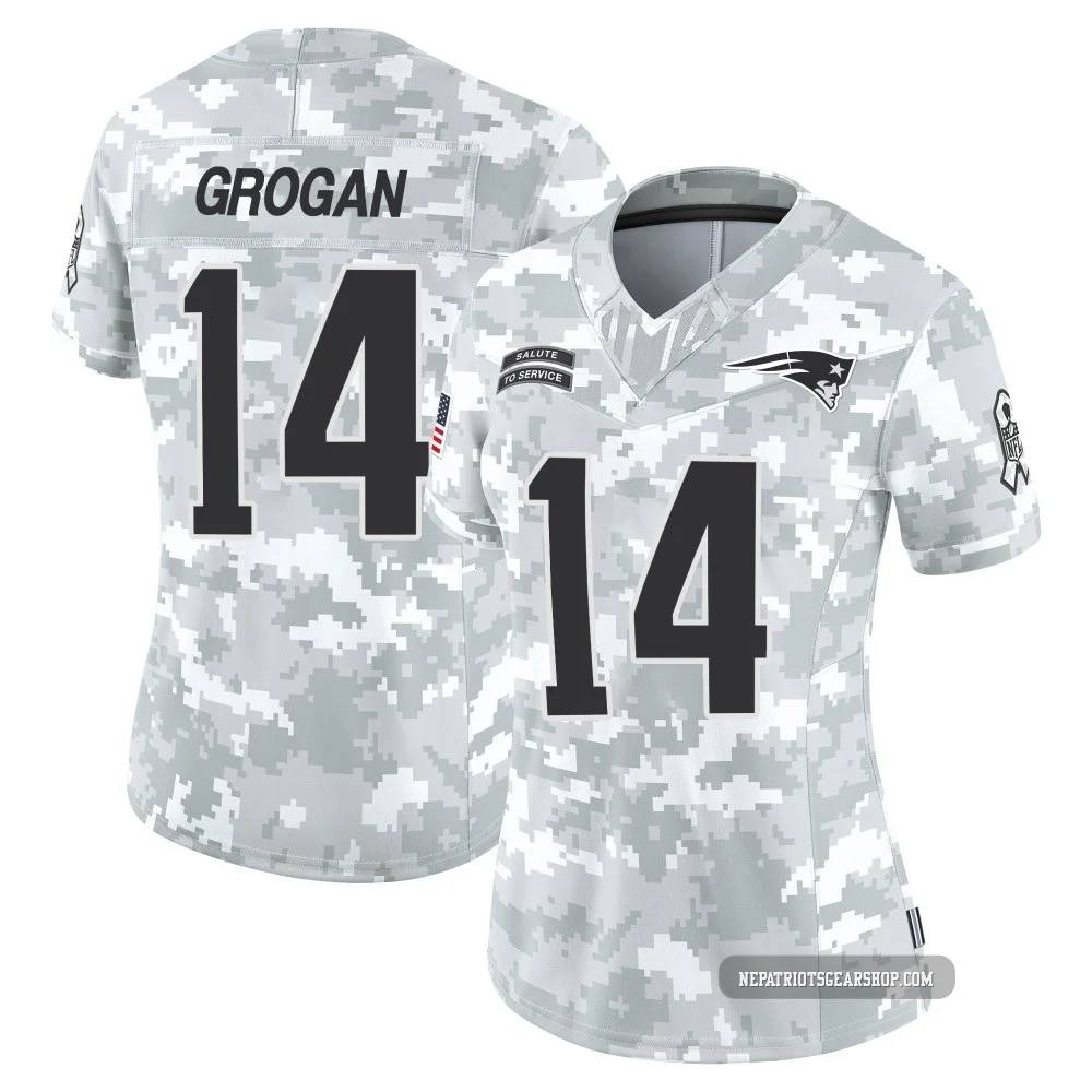Steve Grogan ＃14 New England Patriots Limited 2024 Salute to Service Jersey - Women's Arctic Camo