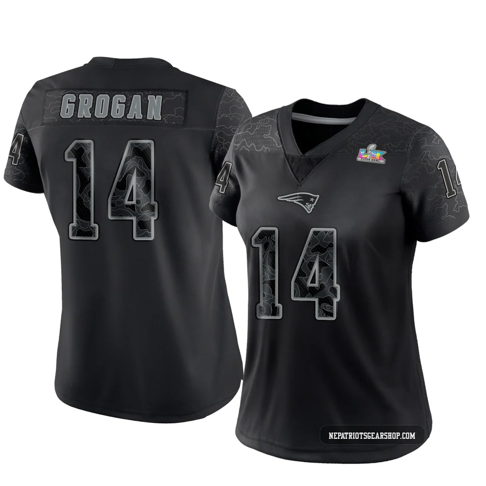 Steve Grogan ＃14 New England Patriots Limited Reflective Super Bowl LX Patch Jersey - Women's Black