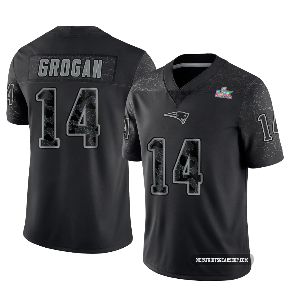 Steve Grogan ＃14 New England Patriots Limited Reflective Super Bowl LX Patch Jersey - Youth Black