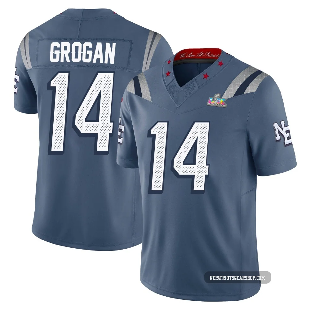 Steve Grogan ＃14 New England Patriots Limited Storm 2025 Rivalries Collection Super Bowl LX Patch Jersey - Youth Blue