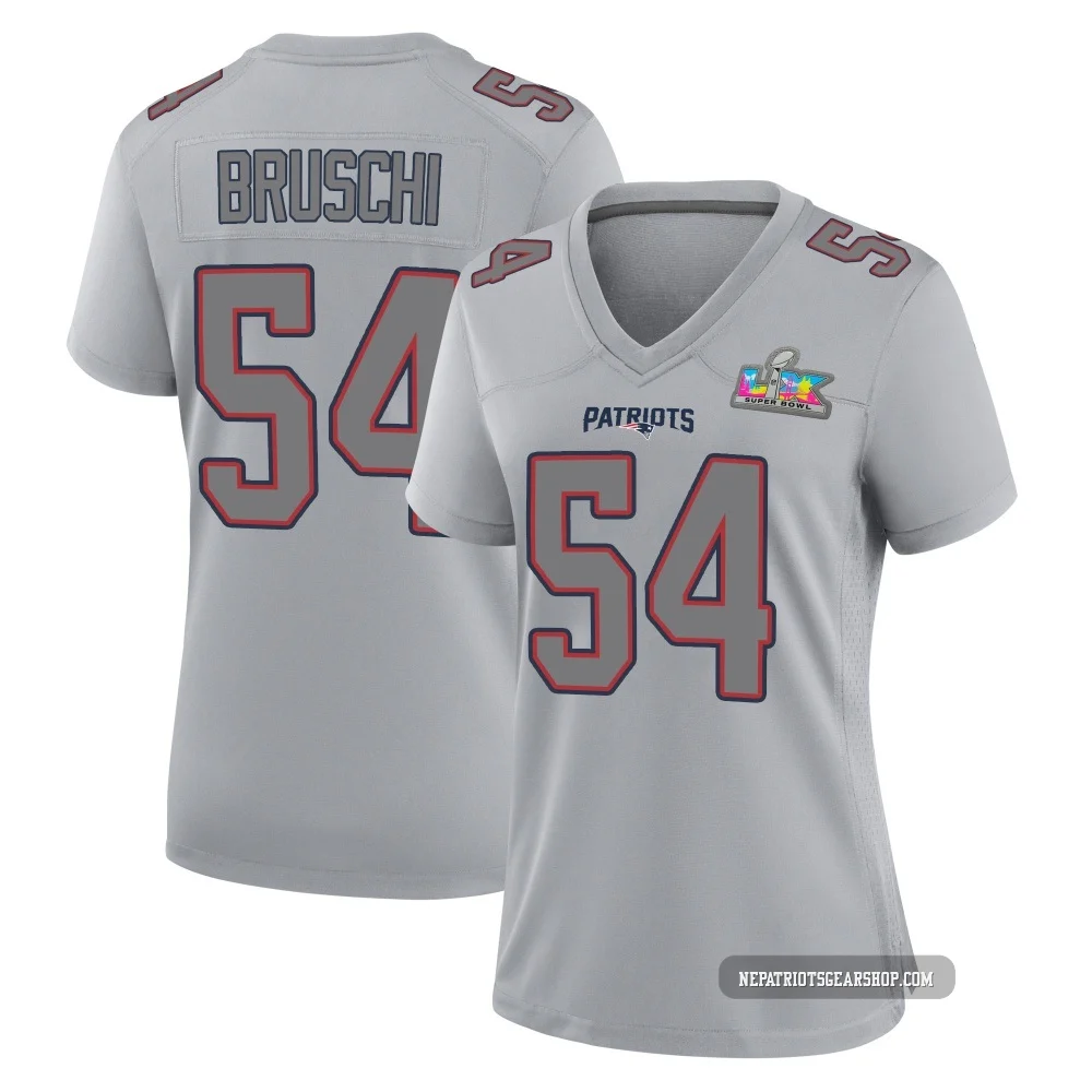 Tedy Bruschi ＃54 New England Patriots Game Silver Atmosphere Fashion Super Bowl LX Patch Jersey - Women's