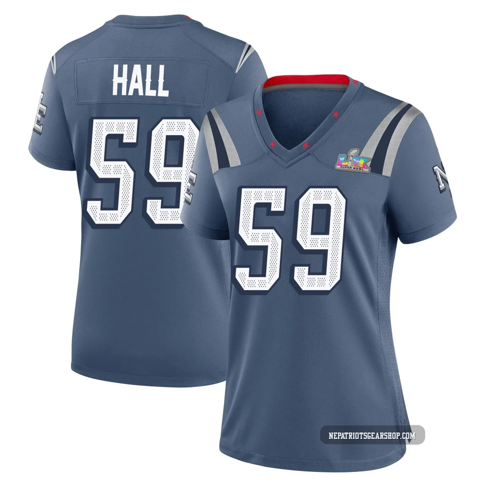 Terez Hall ＃59 New England Patriots Game Storm 2025 Rivalries Collection Super Bowl LX Patch Jersey - Women's Blue