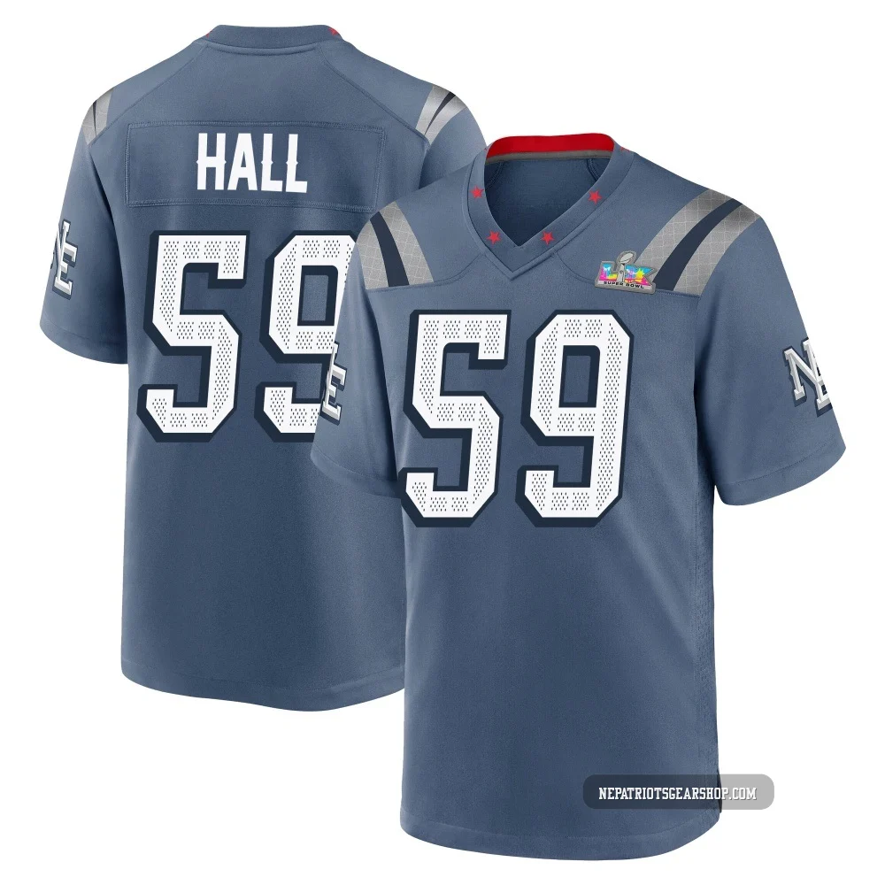 Terez Hall ＃59 New England Patriots Game Storm 2025 Rivalries Collection Super Bowl LX Patch Jersey - Youth Blue