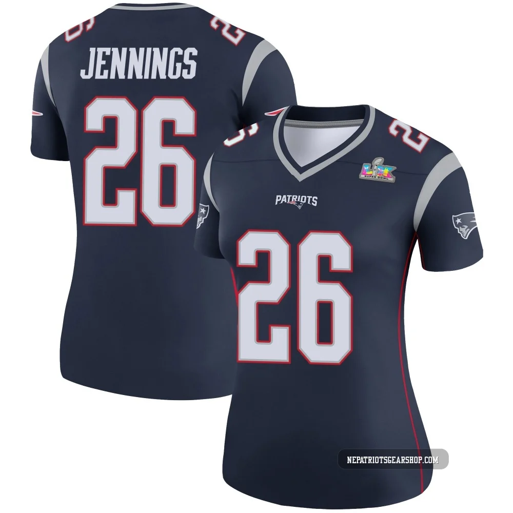 Terrell Jennings ＃26 New England Patriots Legend Super Bowl LX Patch Jersey - Women's Navy