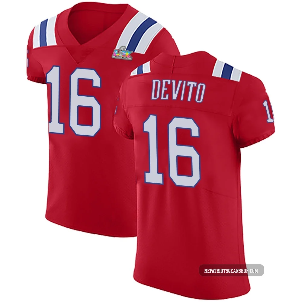 Tommy DeVito ＃16 New England Patriots Elite Vapor Untouchable Alternate Super Bowl LX Patch Jersey - Men's Red