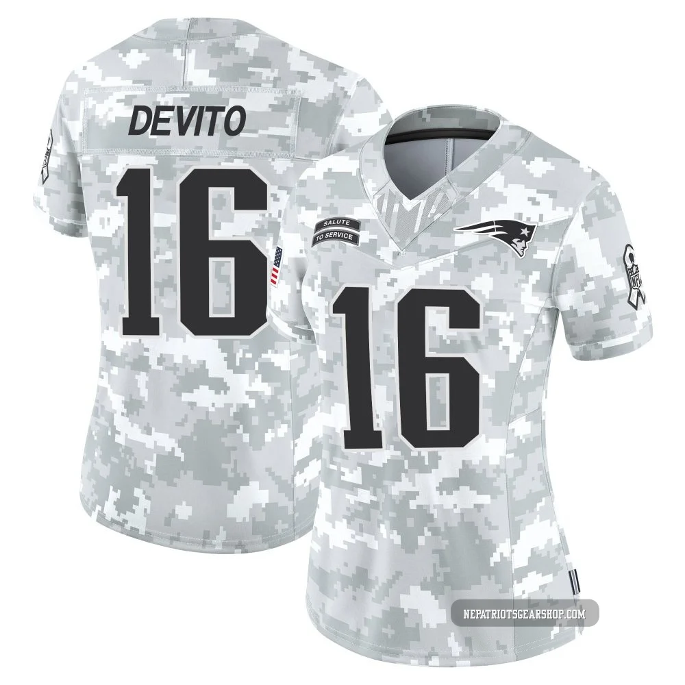 Tommy DeVito ＃16 New England Patriots Limited 2024 Salute to Service Jersey - Women's Arctic Camo