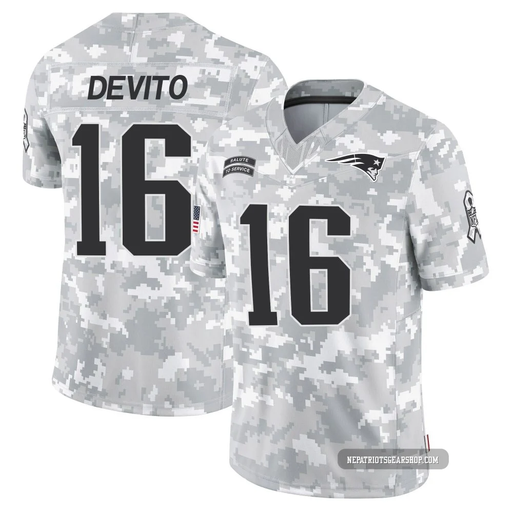 Tommy DeVito ＃16 New England Patriots Limited 2024 Salute to Service Jersey - Youth Arctic Camo