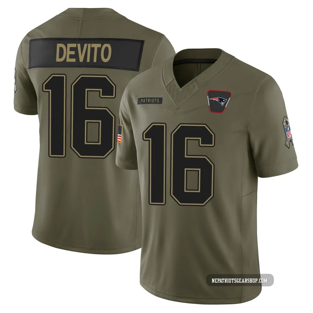 Tommy DeVito ＃16 New England Patriots Limited 2025 Salute to Service Jersey - Men's Olive