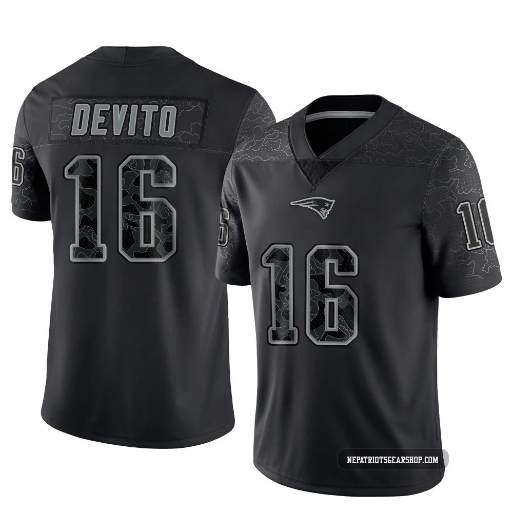 Tommy DeVito ＃16 New England Patriots Limited Reflective Jersey - Youth Black