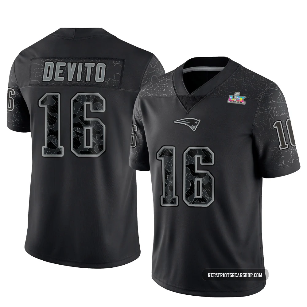 Tommy DeVito ＃16 New England Patriots Limited Reflective Super Bowl LX Patch Jersey - Men's Black
