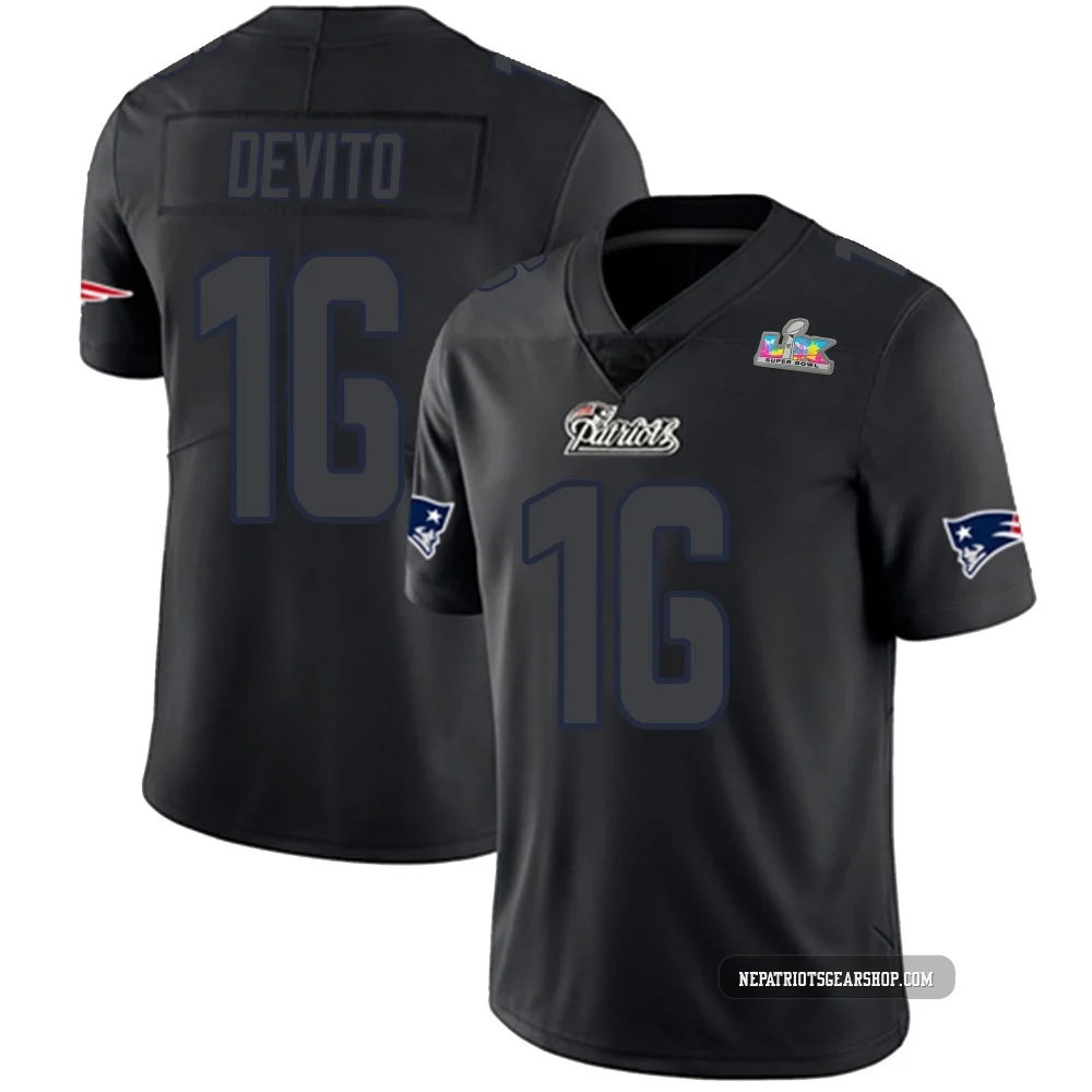 Tommy DeVito ＃16 New England Patriots Limited Super Bowl LX Patch Jersey - Youth Black Impact