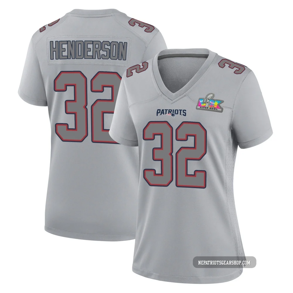 TreVeyon Henderson ＃32 New England Patriots Game Silver Atmosphere Fashion Super Bowl LX Patch Jersey - Women's
