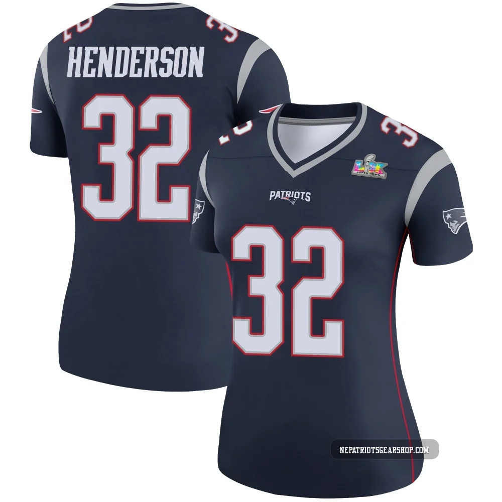 TreVeyon Henderson ＃32 New England Patriots Legend Super Bowl LX Patch Jersey - Women's Navy