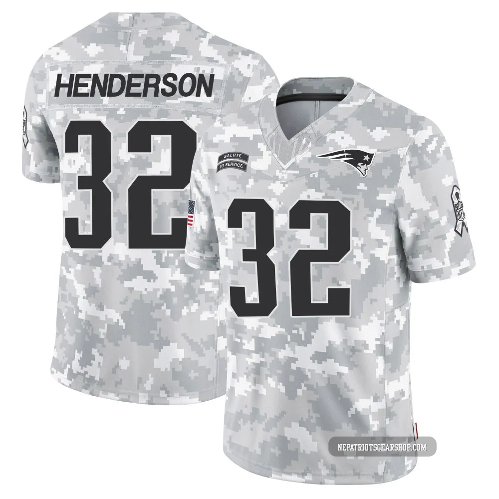 TreVeyon Henderson ＃32 New England Patriots Limited 2024 Salute to Service Jersey - Men's Arctic Camo