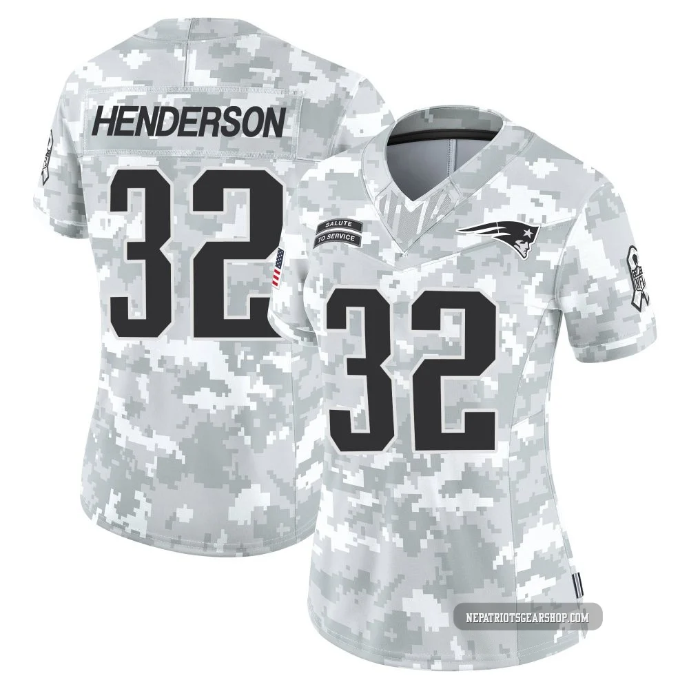 TreVeyon Henderson ＃32 New England Patriots Limited 2024 Salute to Service Jersey - Women's Arctic Camo