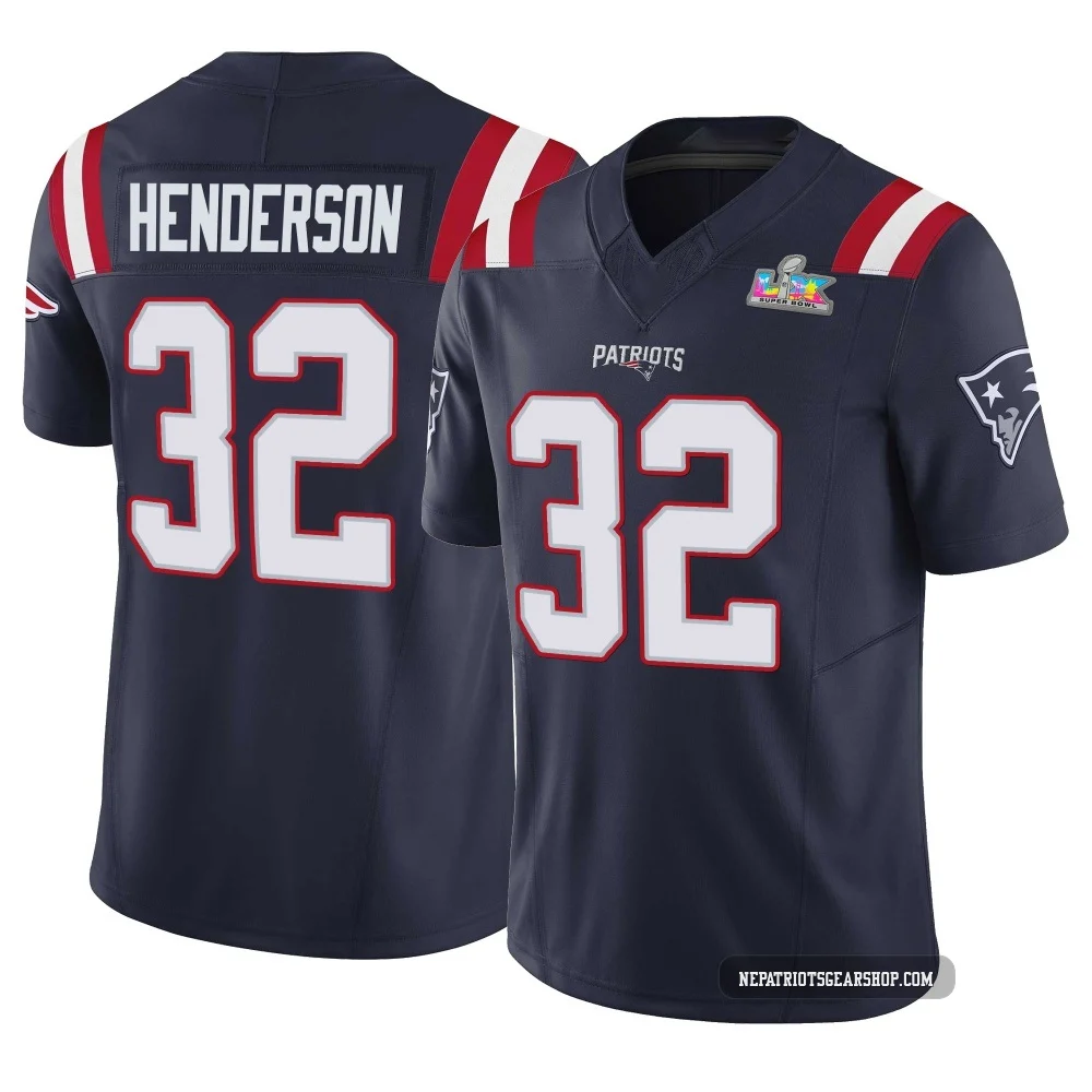 TreVeyon Henderson ＃32 New England Patriots Limited Vapor F.U.S.E. Super Bowl LX Patch Jersey - Youth Navy