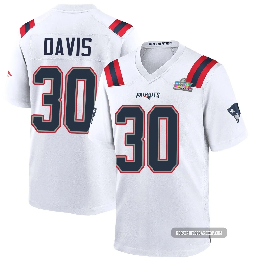 Tyler Davis ＃30 New England Patriots Game Super Bowl LX Patch Jersey - Youth White