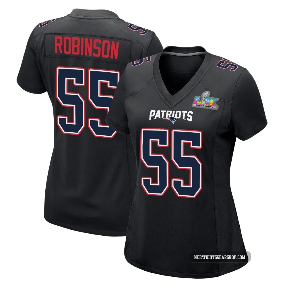 Tyrese Robinson ＃55 New England Patriots Game Carbon Fashion Super Bowl LX Patch Jersey - Women's Black
