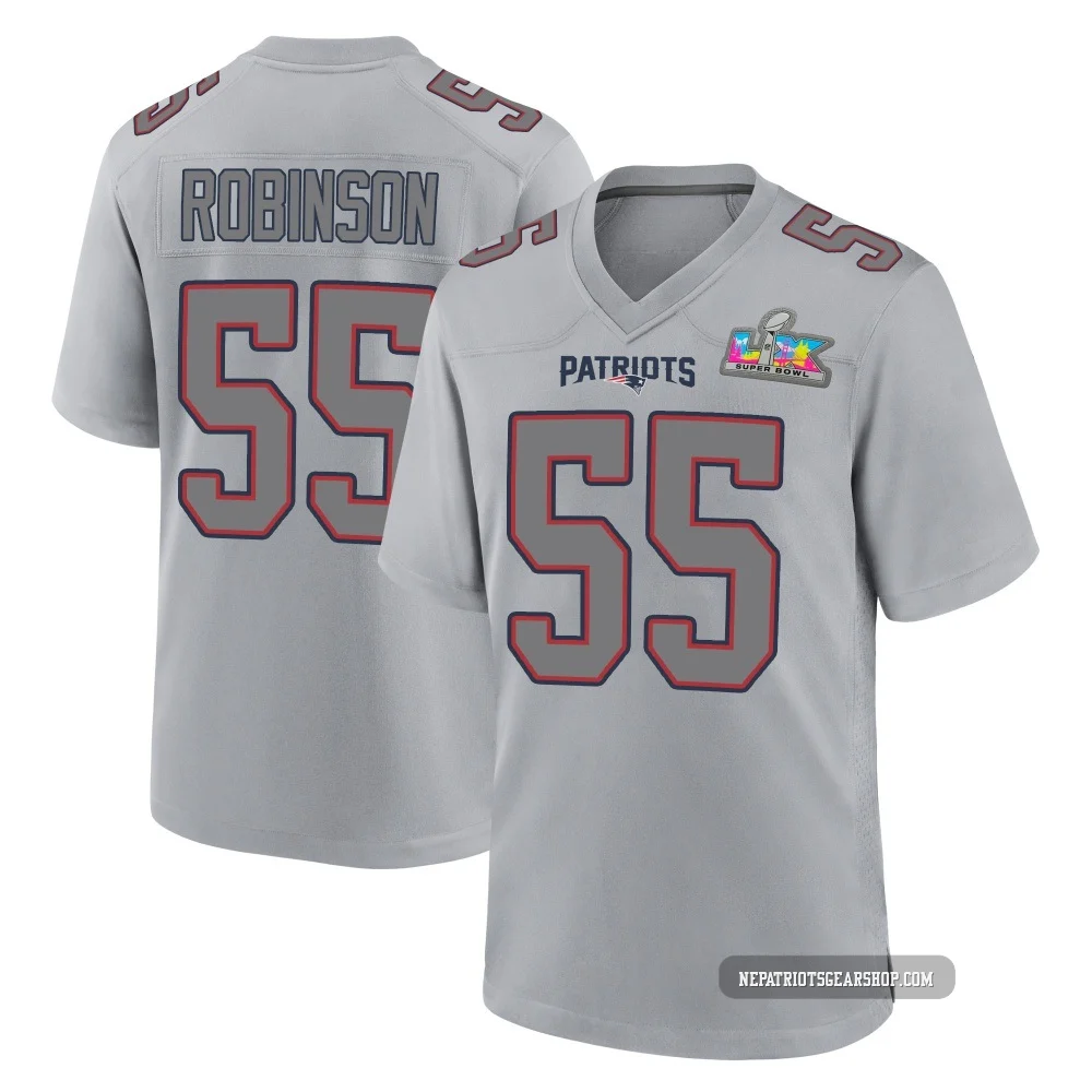 Tyrese Robinson ＃55 New England Patriots Game Silver Atmosphere Fashion Super Bowl LX Patch Jersey - Men's