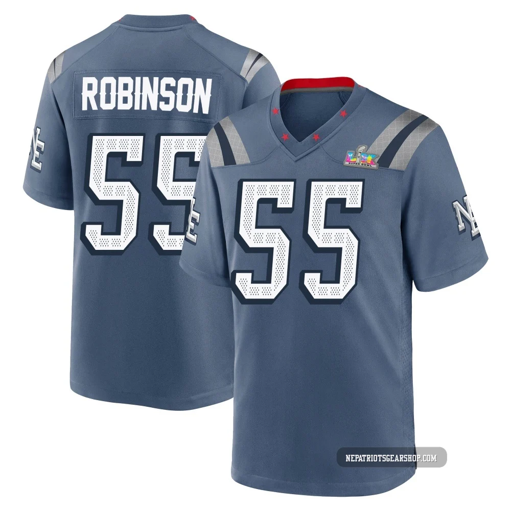 Tyrese Robinson ＃55 New England Patriots Game Storm 2025 Rivalries Collection Super Bowl LX Patch Jersey - Youth Blue