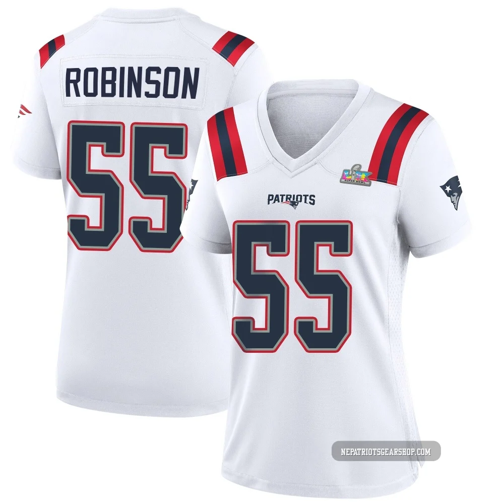 Tyrese Robinson ＃55 New England Patriots Game Super Bowl LX Patch Jersey - Women's White